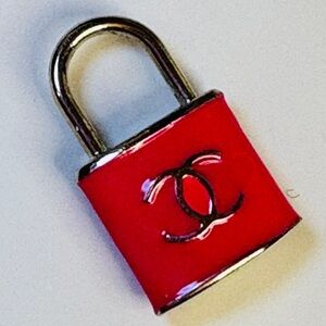 NECKLACE & CHARM: Reddish-Pink CC Pendant 18” Stainless Steel Necklace, EUC